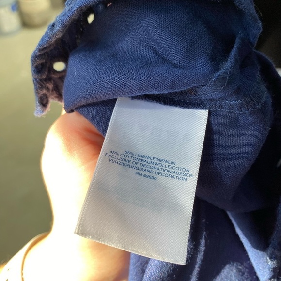 Lands end Navy Linen Blend Cotton Mid Sleeve dress - Picture 8 of 8